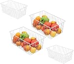 16Lx12W inch Wider Freezer Storage Organizer Baskets Container, Deep Metal Wire Chest Upright Refrigerator Divider Bins with Built-in Handles for Cabinet, Pantry, Closet, Kitchen(4)