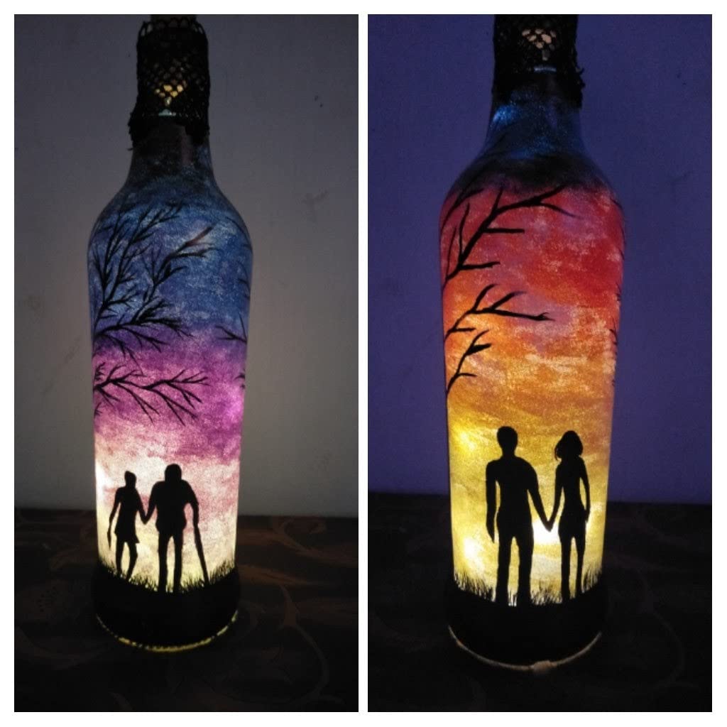 Soul Arts Hand Painted Bottle Cork Lights with Glass Bottle, LED Shape Copper Wire LED Fairy Mini String Lights for Home Decoration/Party|Valentine|Marriage|Anniversary|Birthday|Occasion/Arts