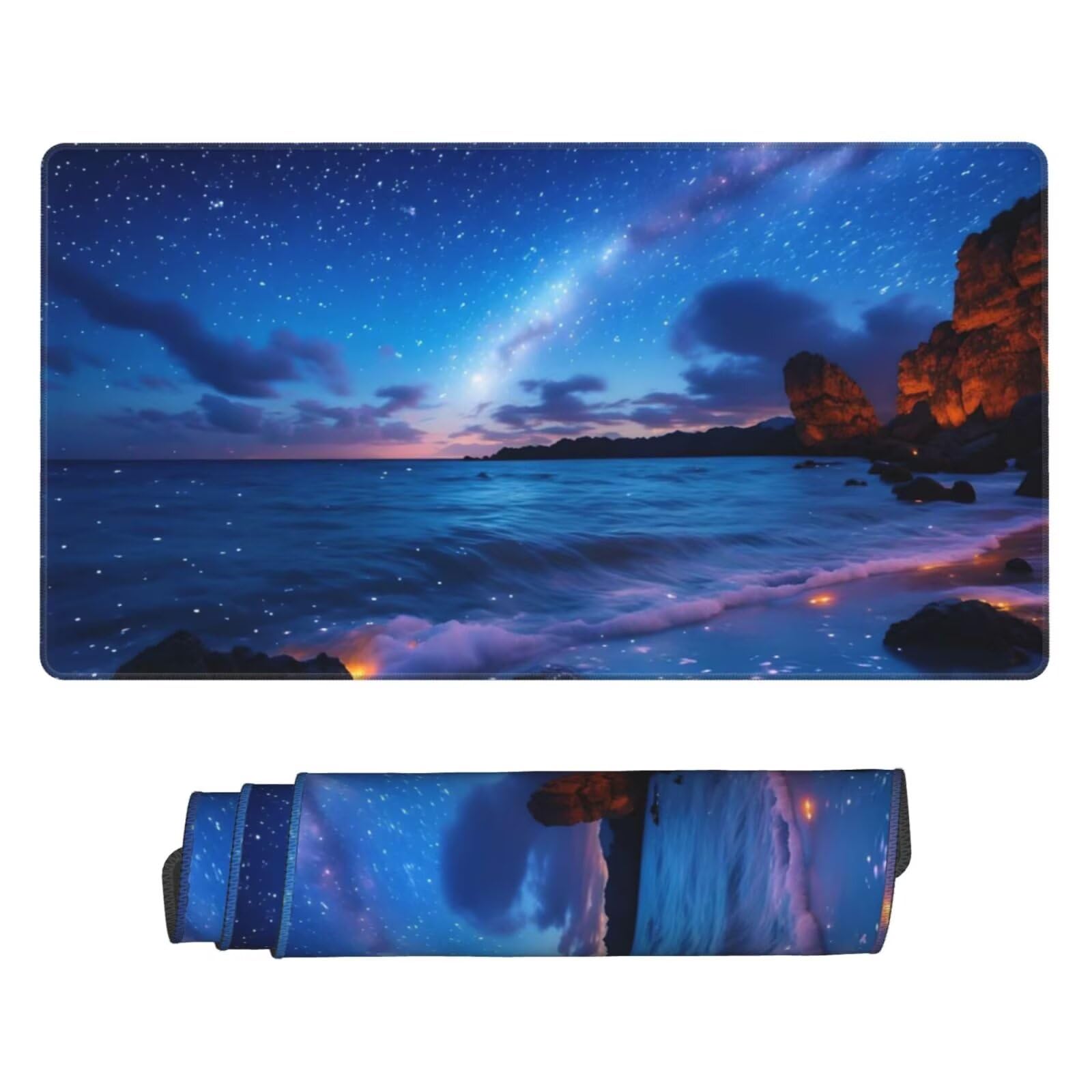 Gamingowa podkładka pod mysz XXL, 1200 x 600 mm, niebieska, gwiaździste niebo, podkładka pod mysz, duża, 120 x 60 cm, rozszerzona podkładka na biurko, akcesoria gamingowe z przyszytymi krawędziami,