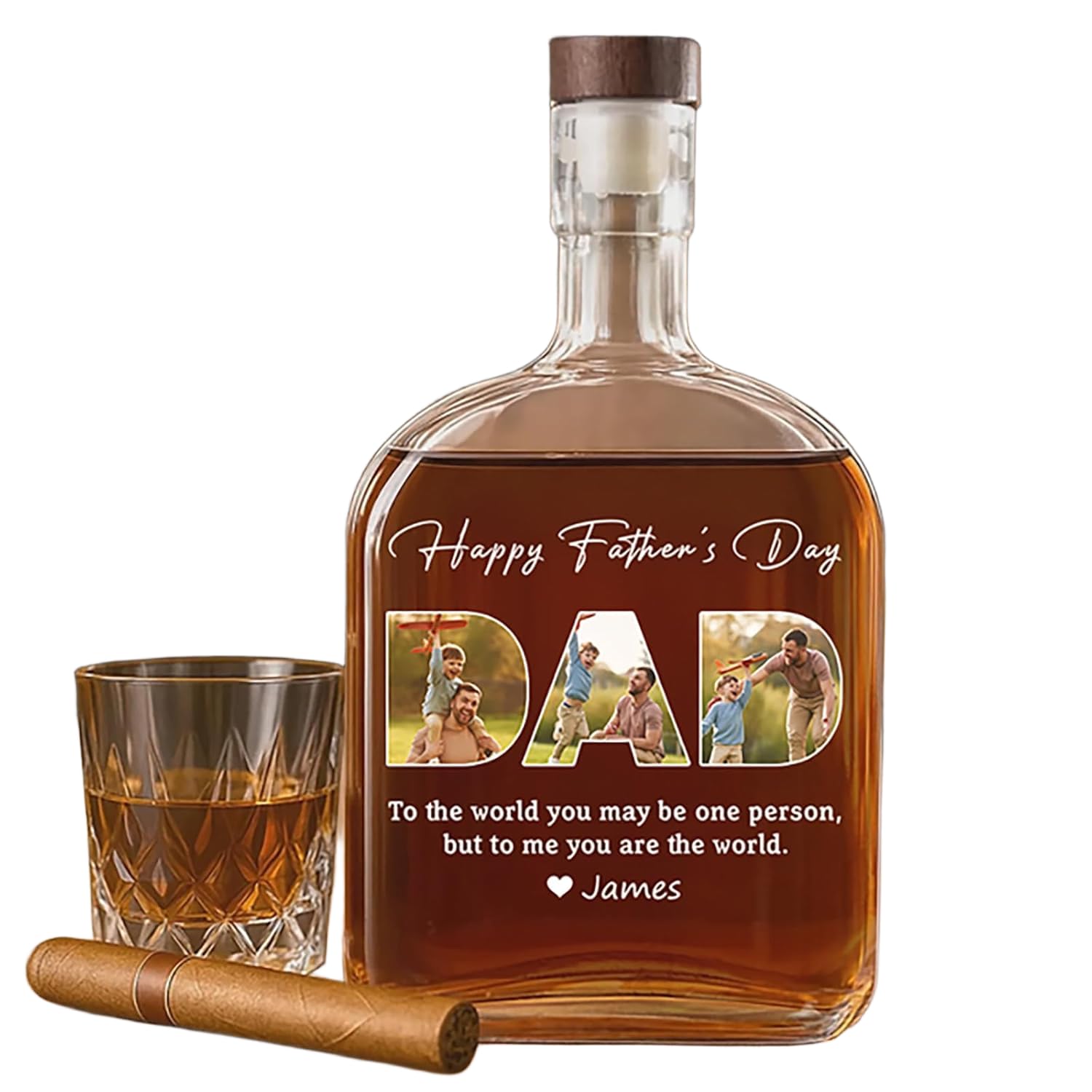 Father's Day Whiskey Bottle With Kid's Name Family Photo Personalized Empty Bourbon Whiskey Liquor Decanters From Son Daughter For Husband Dad Grandpa Home Bar,Birthday Christmas