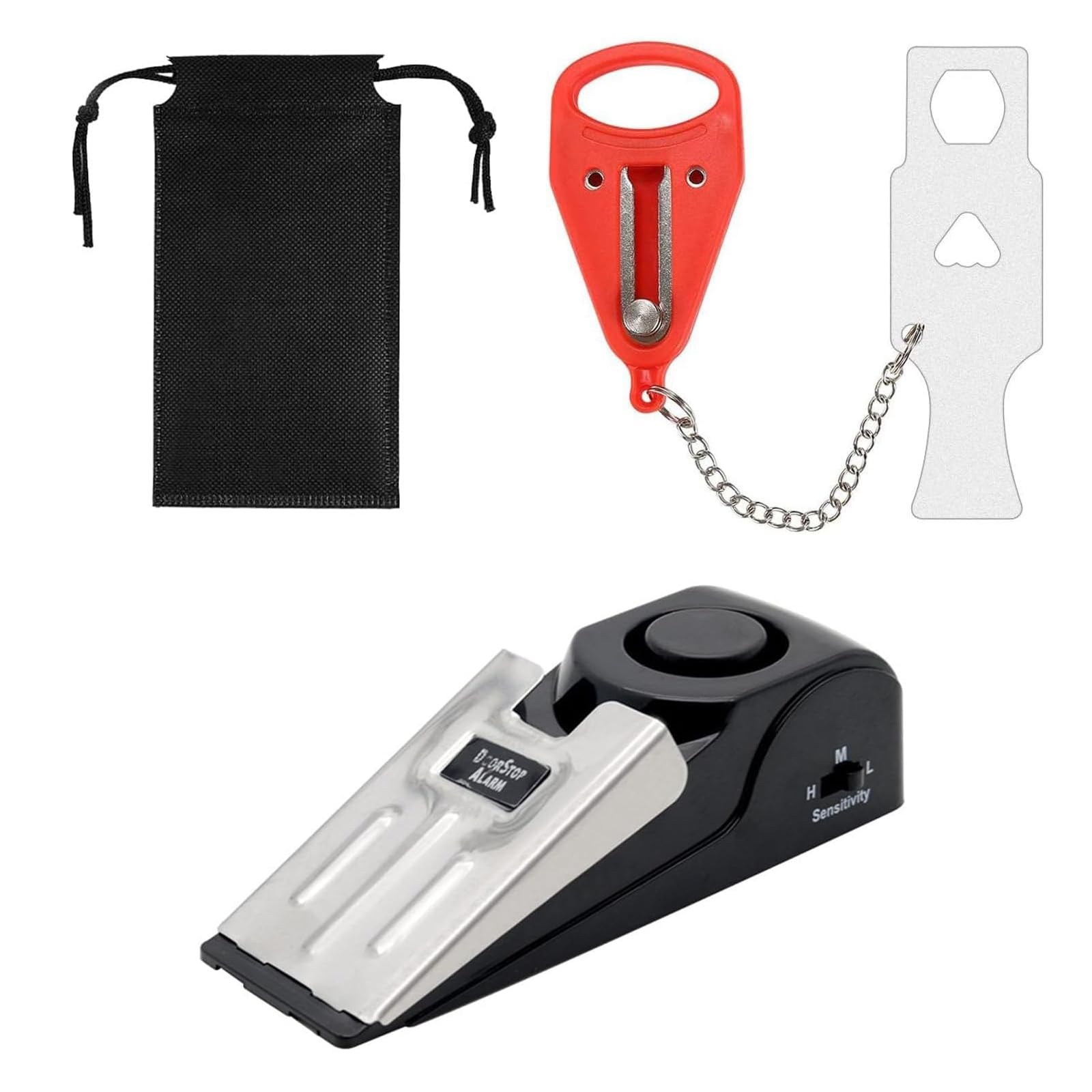 Three-Piece Set with Storage Bag, Door Jammer, Hotel Door Lock Travel Safety Device, Portable Door Lock for Home and Travel Protection