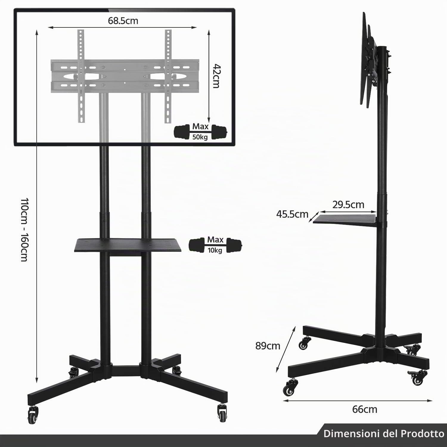 Yaheetech Supporto Staffa per TV Plasma da 30 a 60 Pollici | Carrello Porta TV con Ruote a Terra Ripiano per Monitor LCD LED VESA da 200x200 mm a 600x400 mm Altezza e Angolo Regolabile