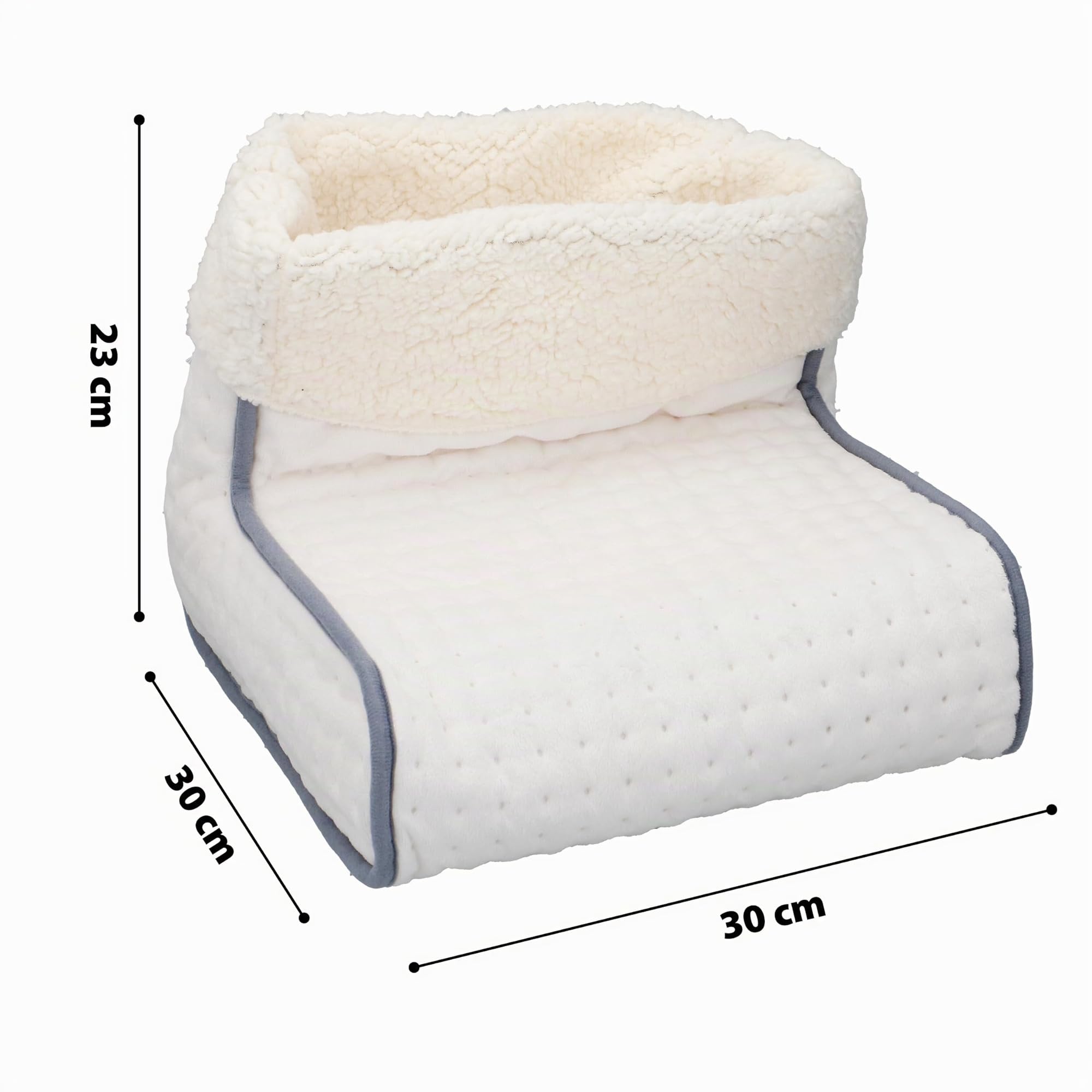Alpina Chauffe-Pieds Électrique avec Télécommande – Chausson Chauffant 3 Niveaux – Arrêt Automatique 90 Min – Housse Lavable – Pantoufle Chauffante – Blanc, 30x30x23