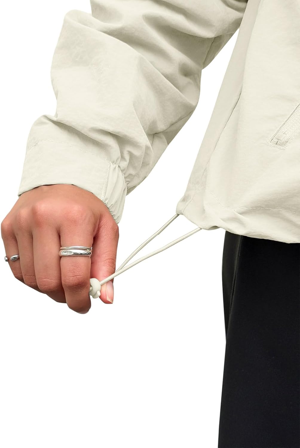 Fisoew Womens Cropped Jacket Zip Up Lightweight Hooded Trench Coat Active Outdoor Windbreaker Raincoat with Pockets - Image 5