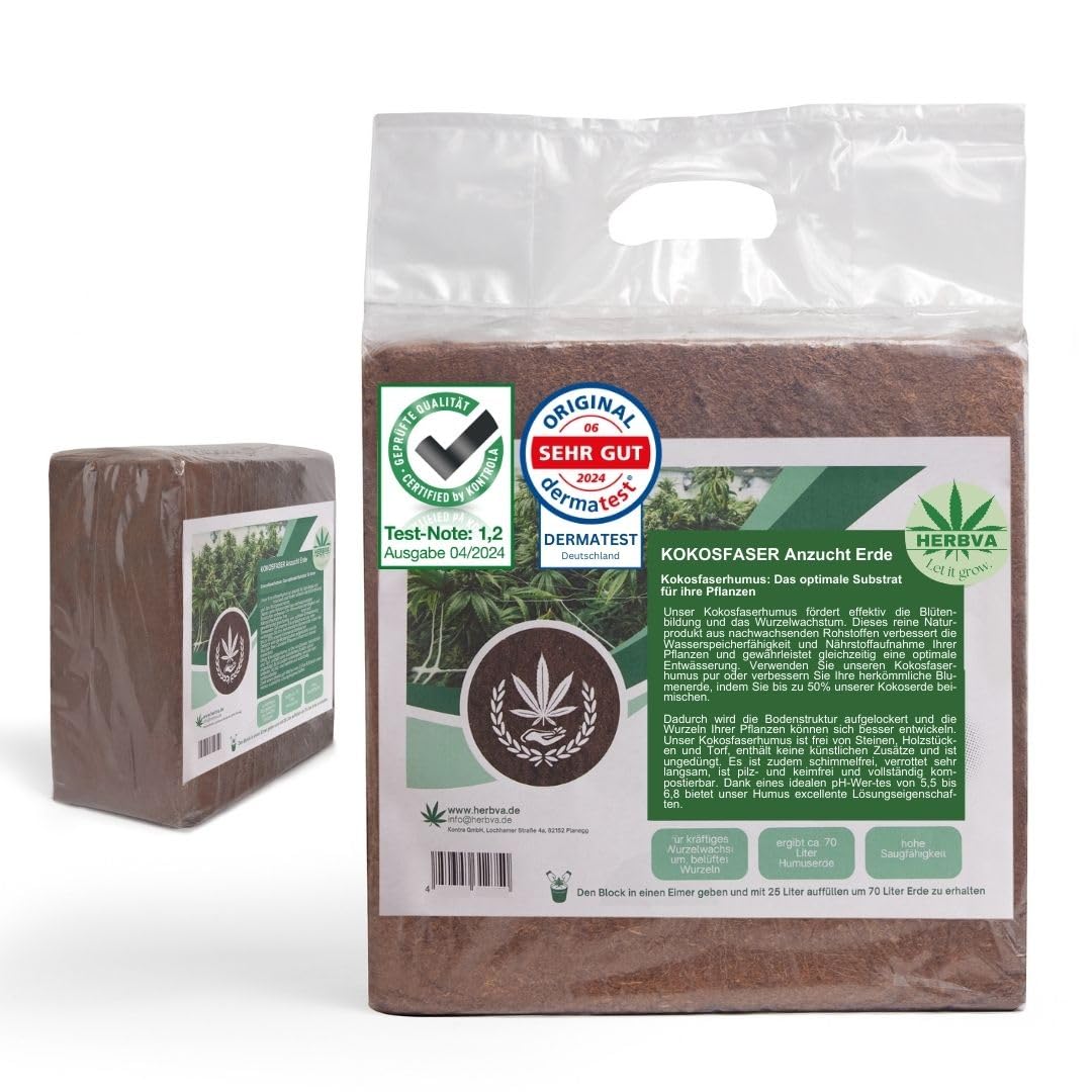 Bio Kokoserde - Herbva Growerde 140L (2X 5kg) | Hochwertige Kokosfaserhumus für Indoor & Outdoor, Anzuchterde, Professioneller Growmix | Ideal für den Anbau von Heimpflanzen| Bio Erde für Pflanzen