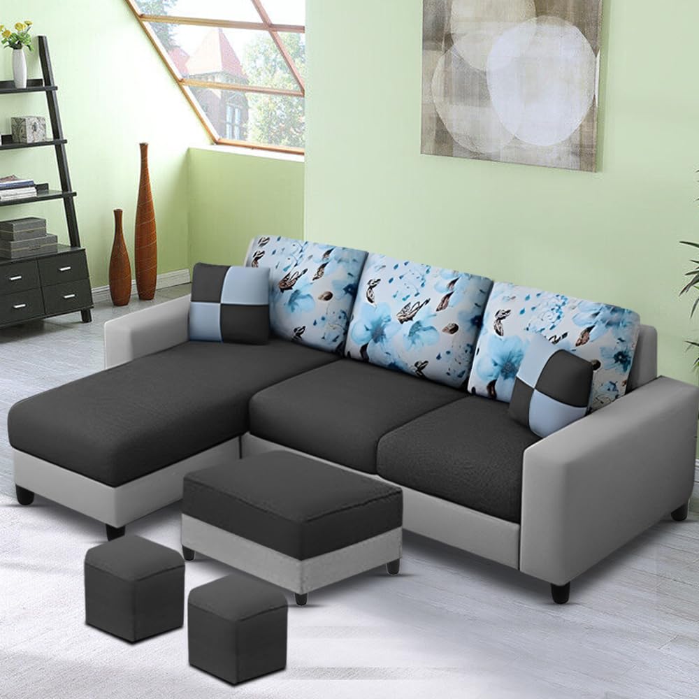 Casaliving Rolando 4 Seater L Shape Sofa Set with 2 Puffy for Living Room (Dark Grey Grey) Left Side Sofa Set for Living Room-image-48