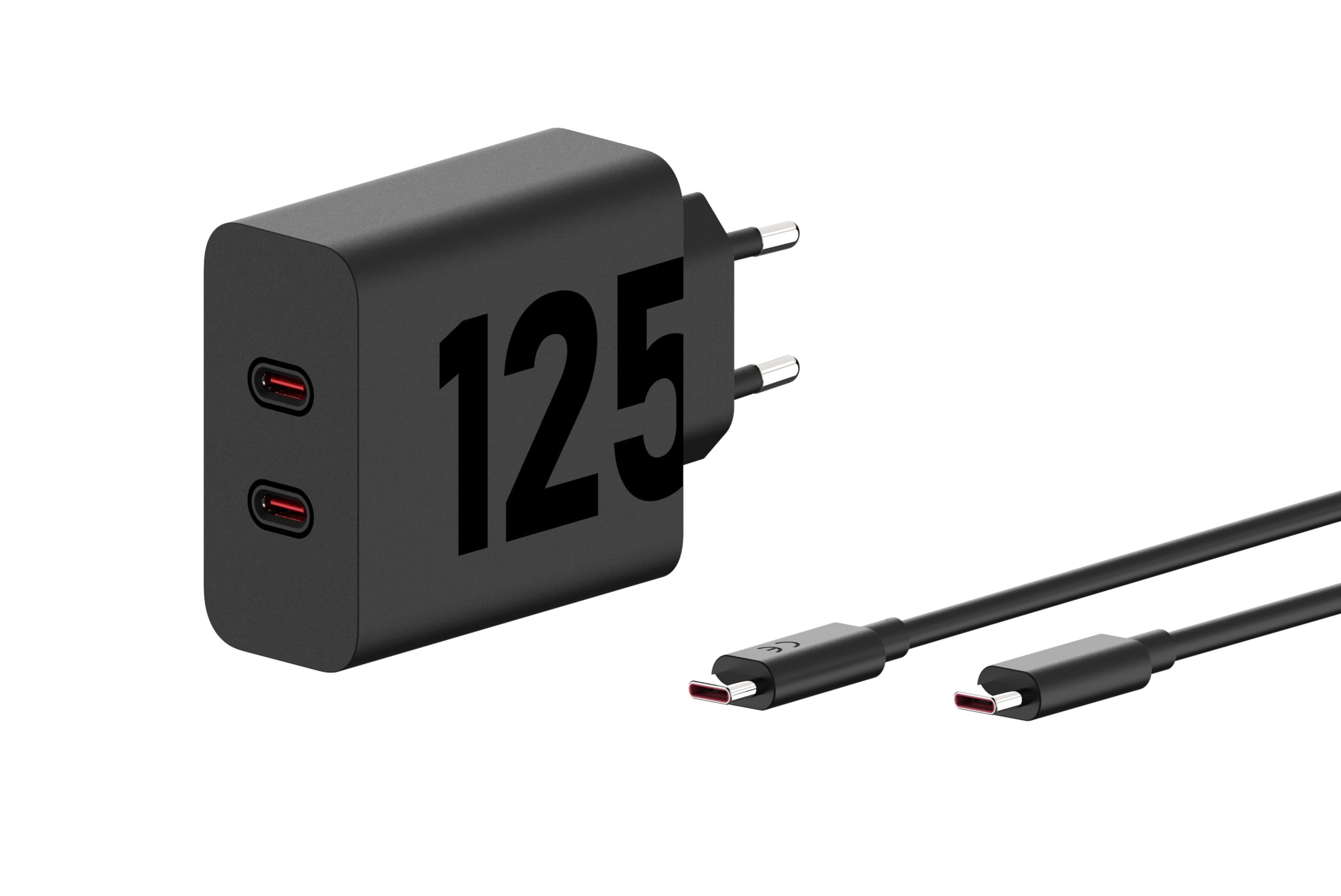 Chargeur de téléphone portable Motorola Turbopower - 125 W avec deux ports USB-C, charge ultra rapide, câble de 1 m inclus, compact, sûr et efficace pour téléphones, tablettes et ordinateurs portables