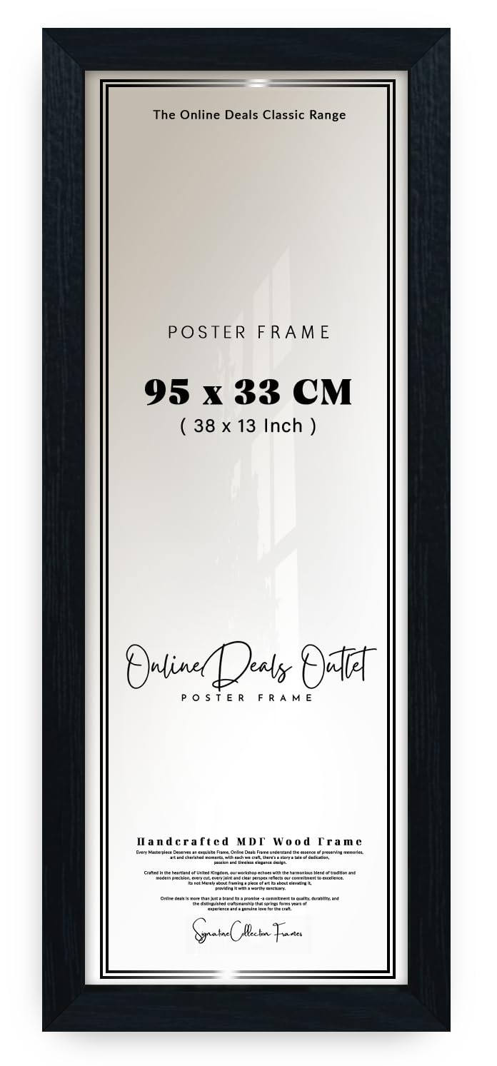 Online Deals | MDF Picture Frame (95 x 33 CM) 38 Inch x 13 Inch for Diplomas, Certification & Business Licenses, Sturdy MDF Build, Secure Hanging Hooks [ Black ]