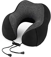 Almofada Travesseiro de Pescoço Para Viagem Descanso Viscoelástica Ajustável Ergonômico Carro Avião Onibus (Preto)