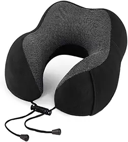Almofada Travesseiro de Pescoço Para Viagem Descanso Viscoelástica Ajustável Ergonômico Carro Avião Onibus (Preto)
