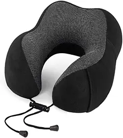 Almofada Travesseiro de Pescoço Para Viagem Descanso Viscoelástica Ajustável Ergonômico Carro Avião Onibus (Preto)
