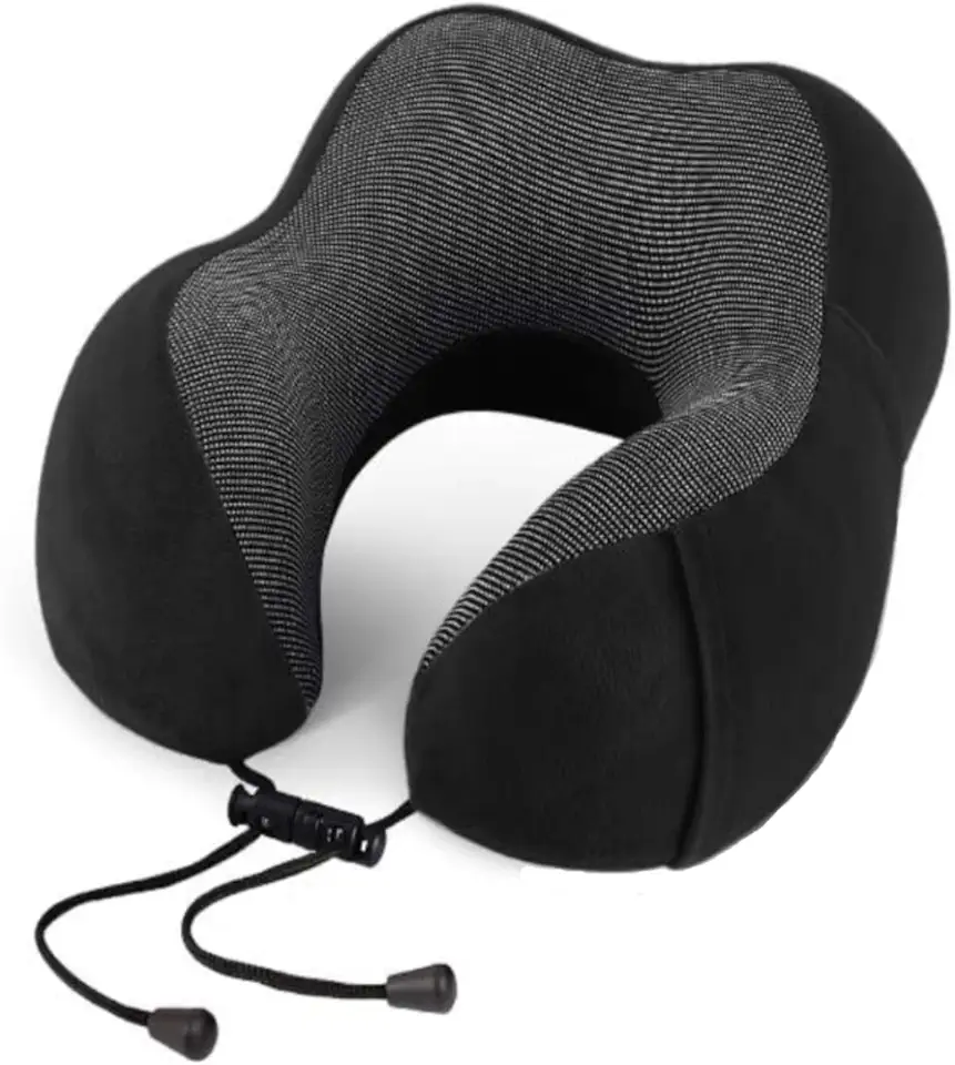Almofada Travesseiro de Pescoço Para Viagem Descanso Viscoelástica Ajustável Ergonômico Carro Avião Onibus (Preto)