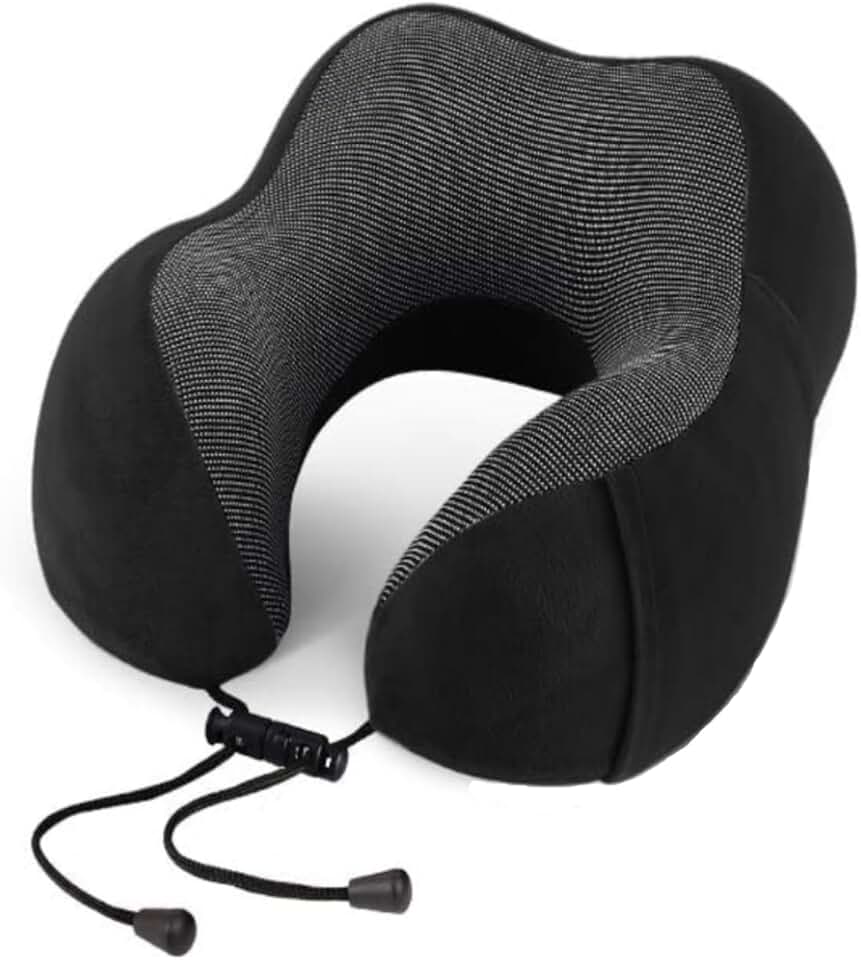 Almofada Travesseiro de Pescoço Para Viagem Descanso Viscoelástica Ajustável Ergonômico Carro Avião Onibus (Preto)