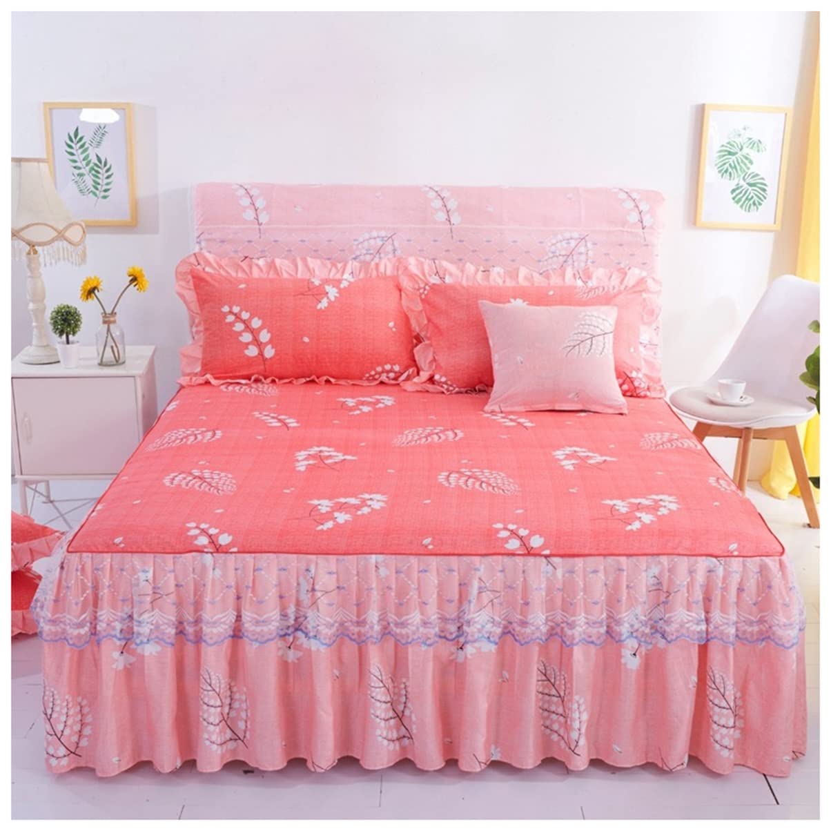 Falda de cama Queen con borlas y fundas de almohada juego de 3 piezas 180x220cm