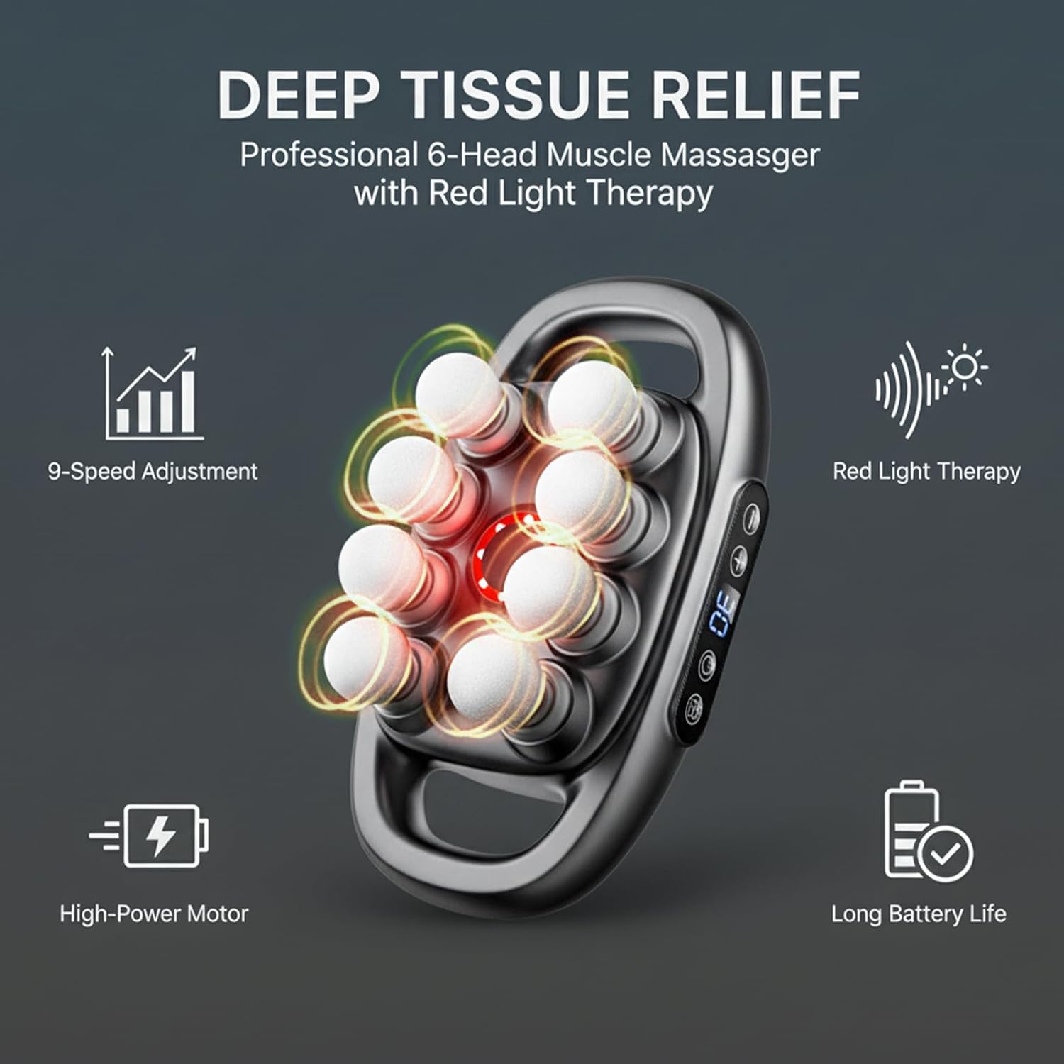 8 Head Massage Gun Deep Tissue, Multi Head Massager with 3 Modes & 30 Intensity Levels, Back Massager for Neck Shoulder Muscle Recovery, Portable Hand Massager Gift for Women & Men (Gray)