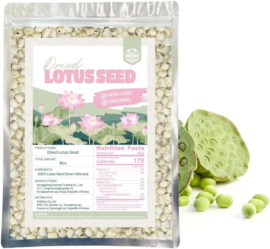 Dried Lotus Seeds (8 oz), Premium Whole Lotus Seeds for Cooking, Dessert, Soup & Congee, Natural Plant-Based Ingredient
