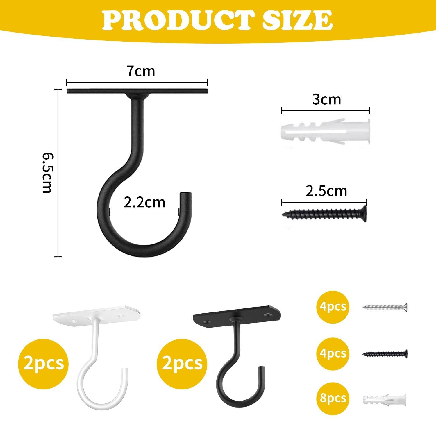 4 Pieces of Hanging Hooks, Plant Wall Hooks, Home Accessories, Item Fixing Hooks, Flower Basket Hooks, Pieces Black - Image 2