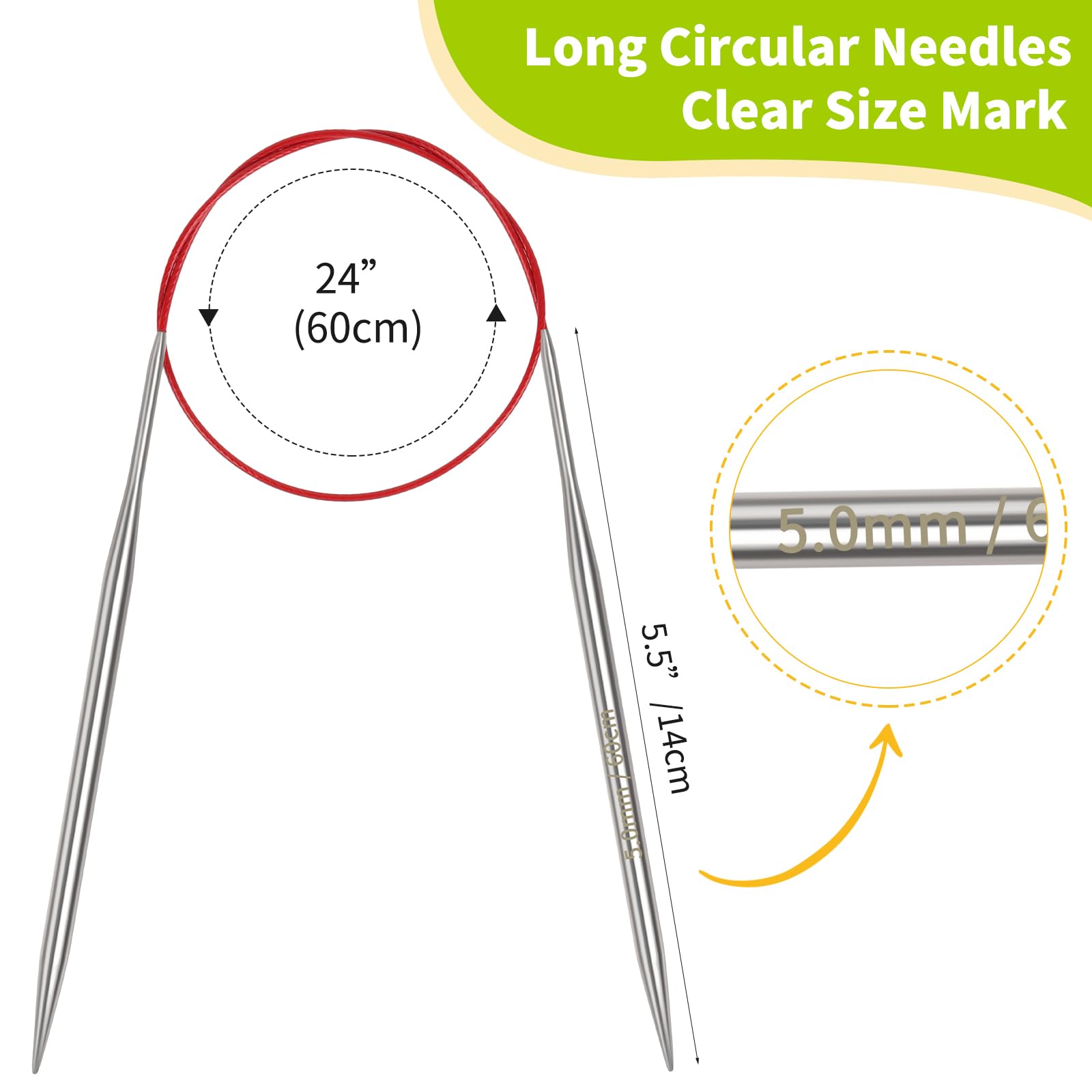 Aeelike Ferri Da Maglia Circolari Da 4 Mm, 60 Cm, In Acciaio Inox, Con