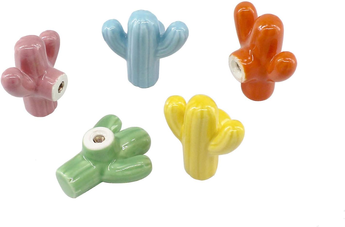 Cactus Shaped Ceramic Drawer knobs with zinc Alloy Base Cabinet pulls Dresser Wardrobe Handles (Orange Cactus,8 pcs)