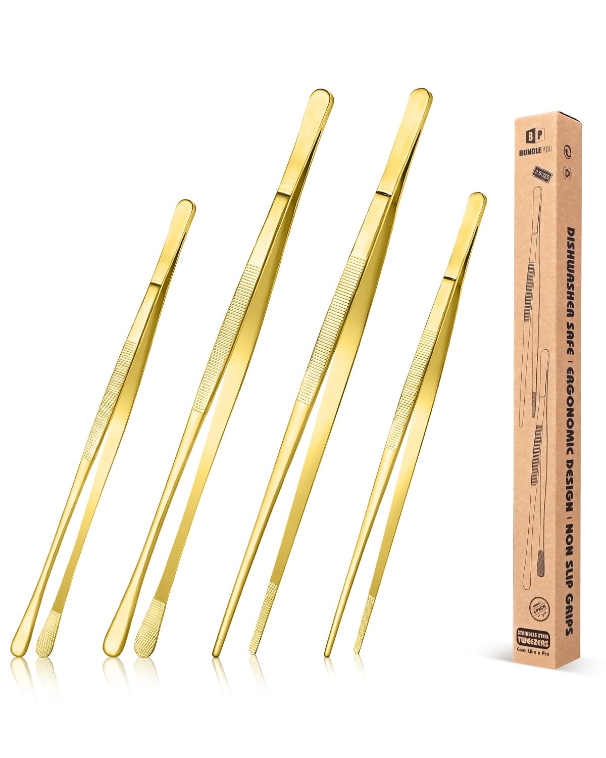 Bundlepro Set 2 Pinzette Da Cucina In Acciaio Inox – 30,5 Cm E 25,4 Cm, Professionali, Per Griglia E Piatti Delicati