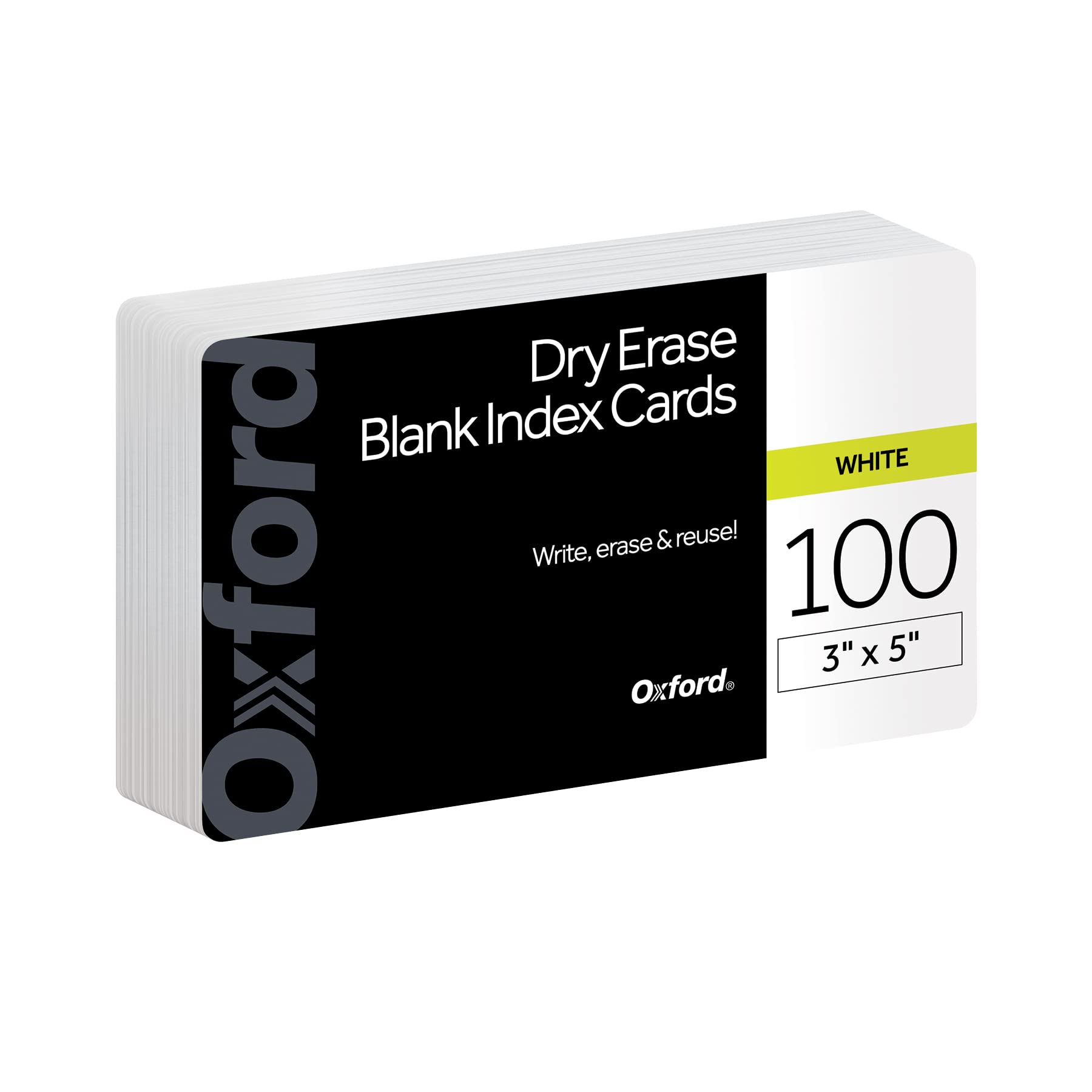 Oxford Dry Erase Index Cards, 3x5 Blank, Reusable Flash Cards, Double Sided Dry & Wet Erase Cards for Gaming, Study or Vocabulary, 100-Pack (63515)