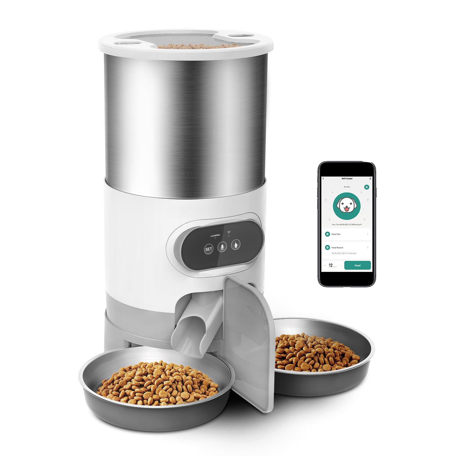 ERICAT Comedero Automático para Gatos, Dispensador De Comida para Gatos con Reproducción De Voz Y Grabadora De Voz De 10s, 4 Comidas por Día, para Gatos, Perros Grandes, Múltiples Mascotas