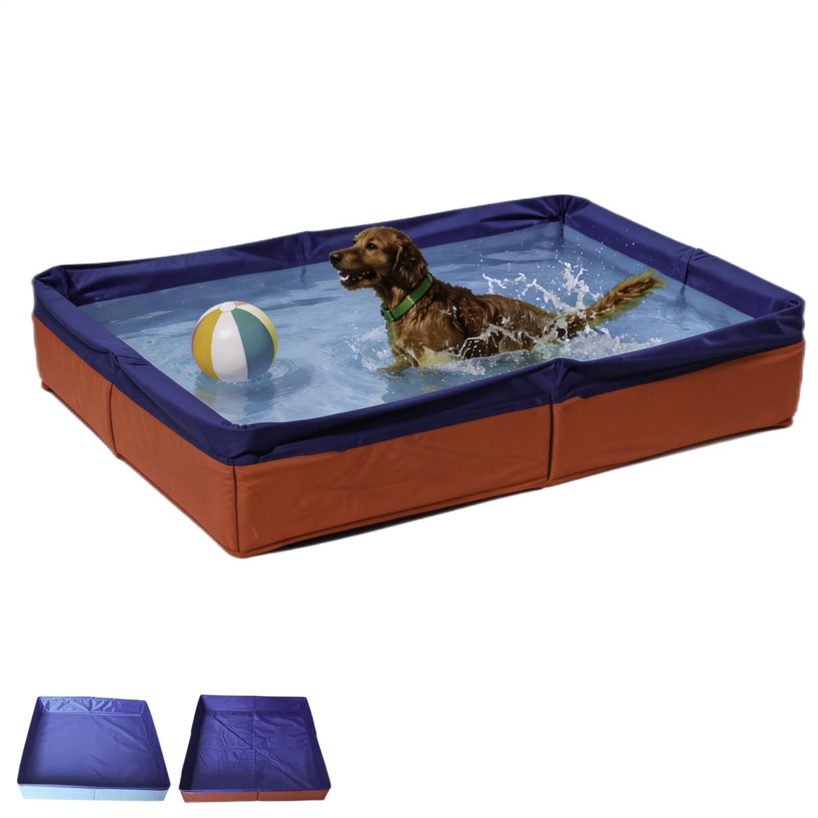 Dog Paddling Pool, Foldable Portable PVC Dog Swimming Pool, Square Shaped Paddling Pools For Dogs, Dogs Wading Pools, Non Inflatable Pet Bathing Tub, For Indoor Outdoor Puppy Cats And Other Pets(B)
