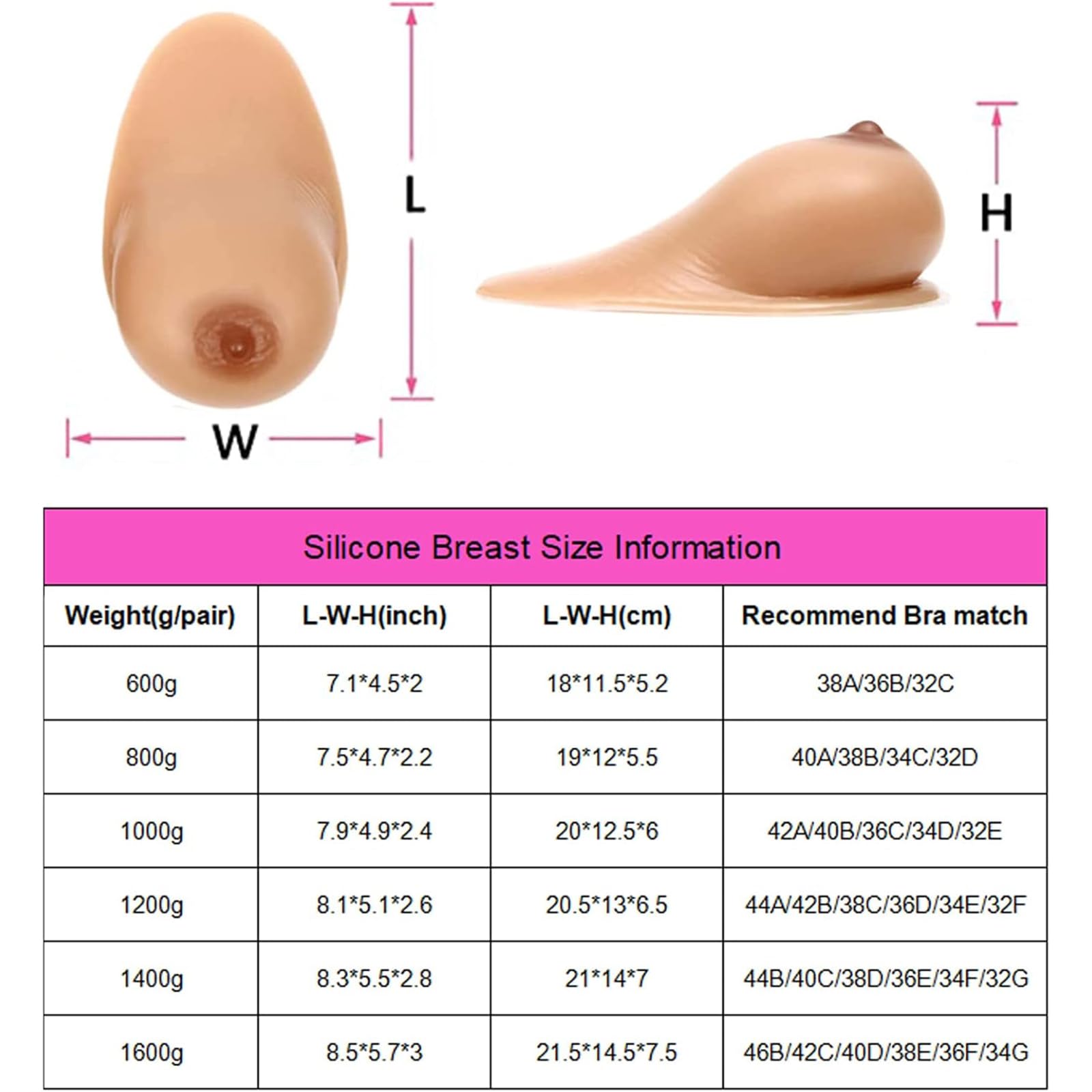 Prótesis mamarias Autoadhesivas de Silicona con Forma, Pechos Falsos, prótesis para mastectomía, Rellenos para Sujetador para travestis, transgénero y Cosplay,Nude,1400g/Pair