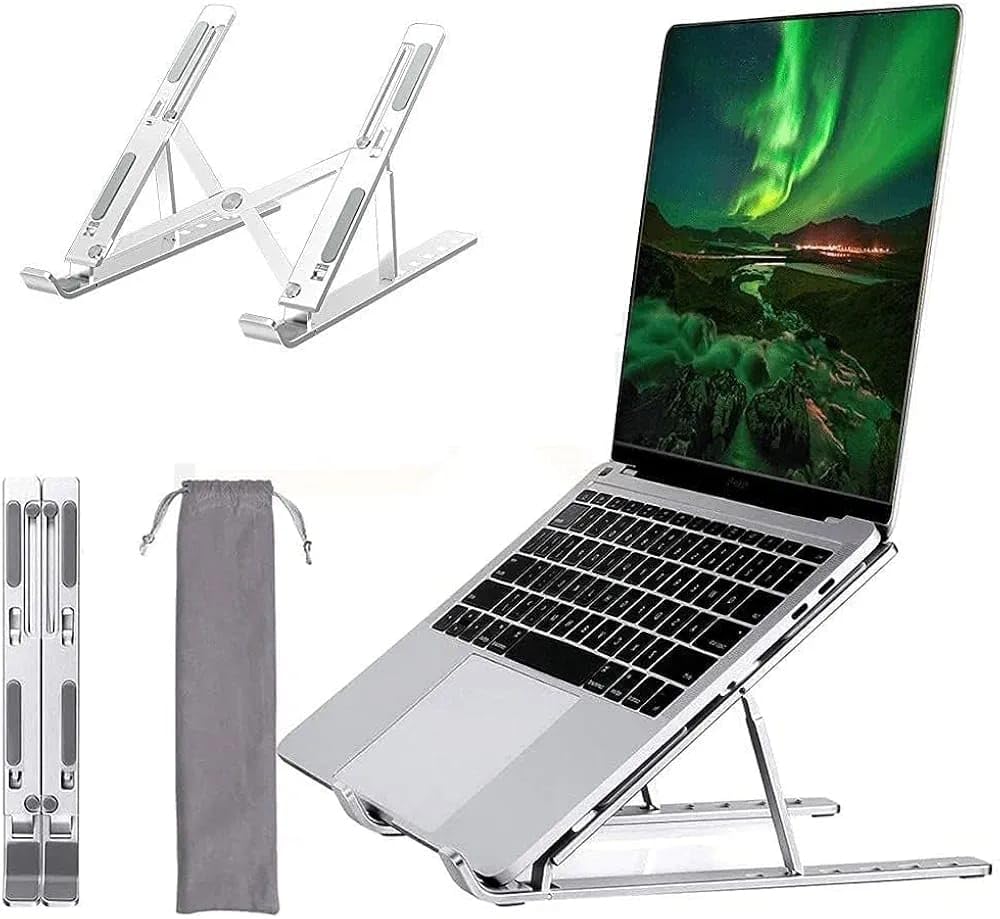 Foldable Aluminum Laptop Stand, Silver | Adjustable Portable Riser, 6 Viewing Angles, MacBook, HP, Dell, Lenovo Compatible-image-8