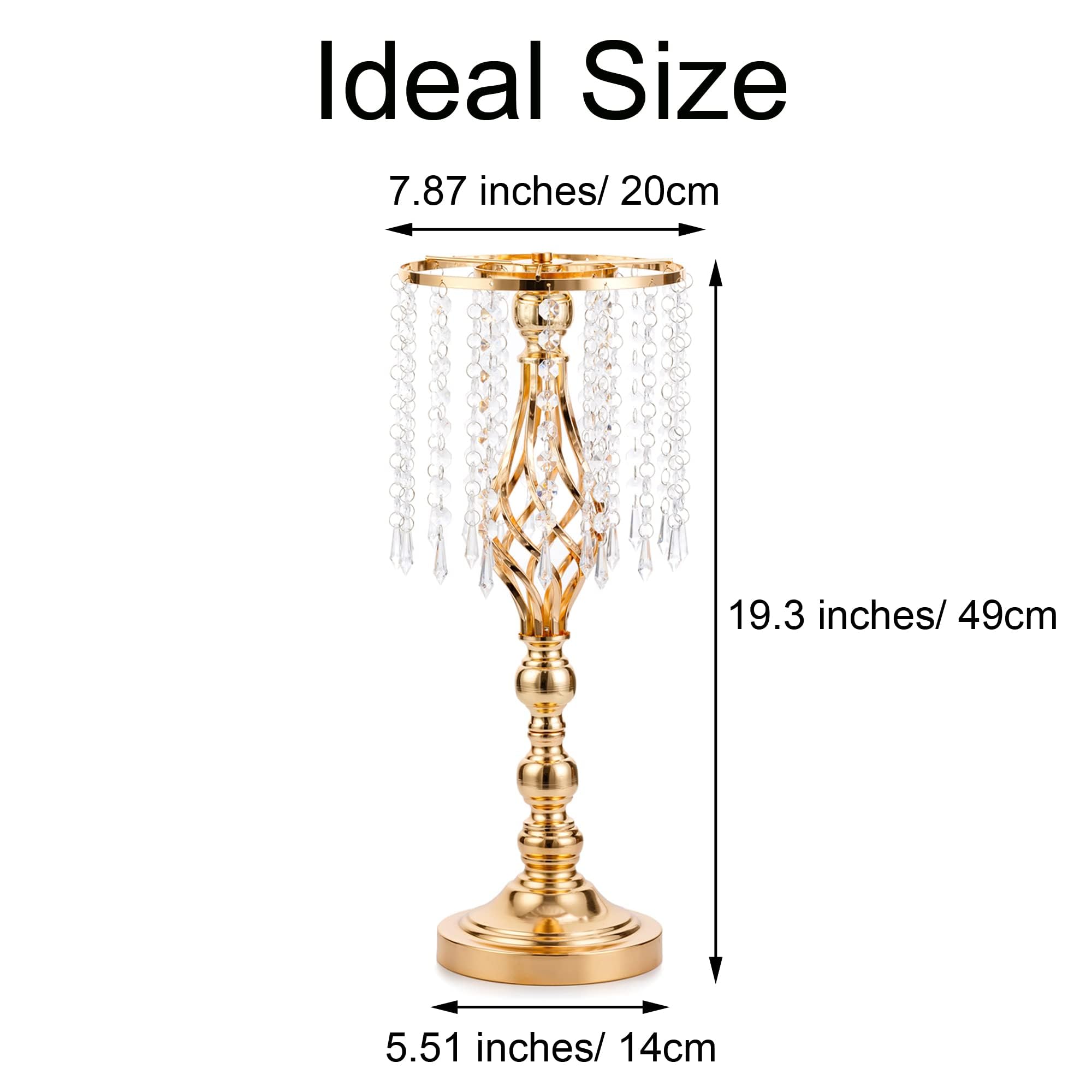 Centrotavola, vasi dorati per tavolo Espositore per fiori alto 49 cm, con vernice di cristallo, per matrimoni, feste, eventi, set di 2