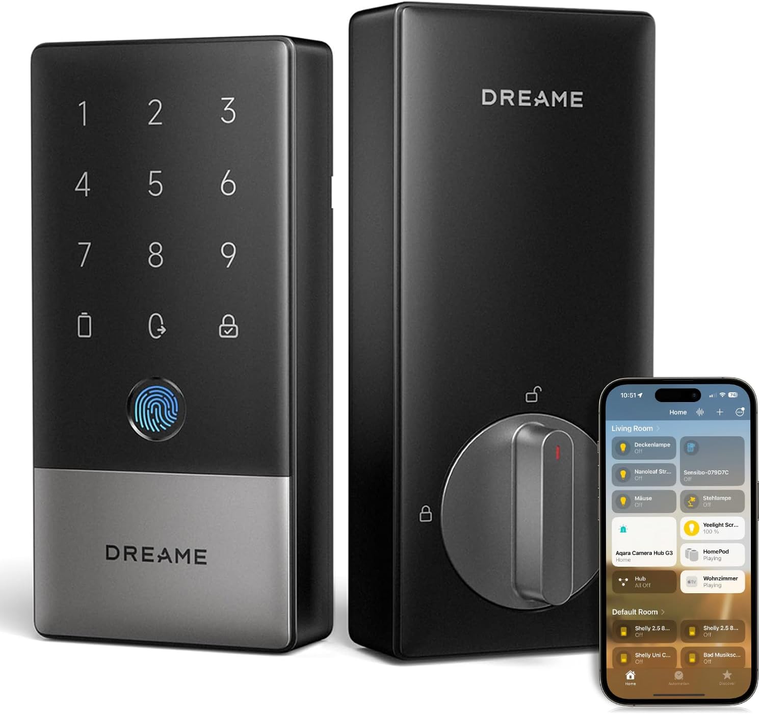 DREAME Wi-Fi Smart Door Lock for Front Door A10, Matter Over Thread, Works with Apple Home, Alexa, Google, AI Fingerprint Keyless Deadbolt Set, Geofencing Auto Unlock, BHMA Grade 2, IP65 Waterproof