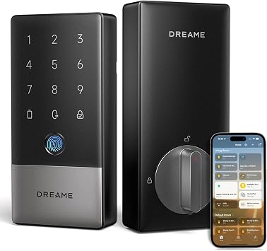 Dreame A10 Smart Wi-Fi Door Lock, Fingerprint Keypad Entry Lock for Front Door, Keyless Entry Deadbolt with Auto Unlock, Matter Over Thread, Remote Control, IP65 Weatherproof, BHMA Grade 2 Certified