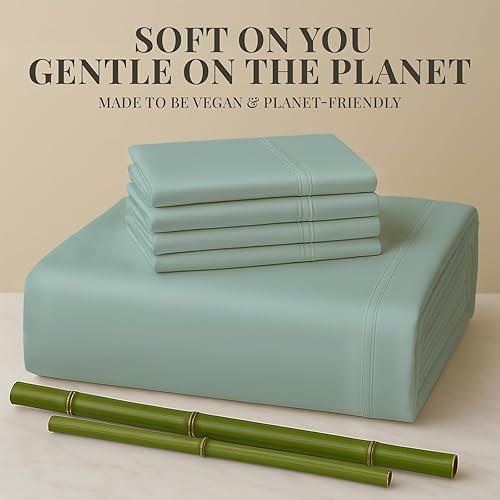 Miniatura 5 de Juego de sábanas de rayón de 6 piezas de bambú, juego de ropa de cama y fundas de almohada con bolsillos profundos, ropa de cama sedosa de hotel,