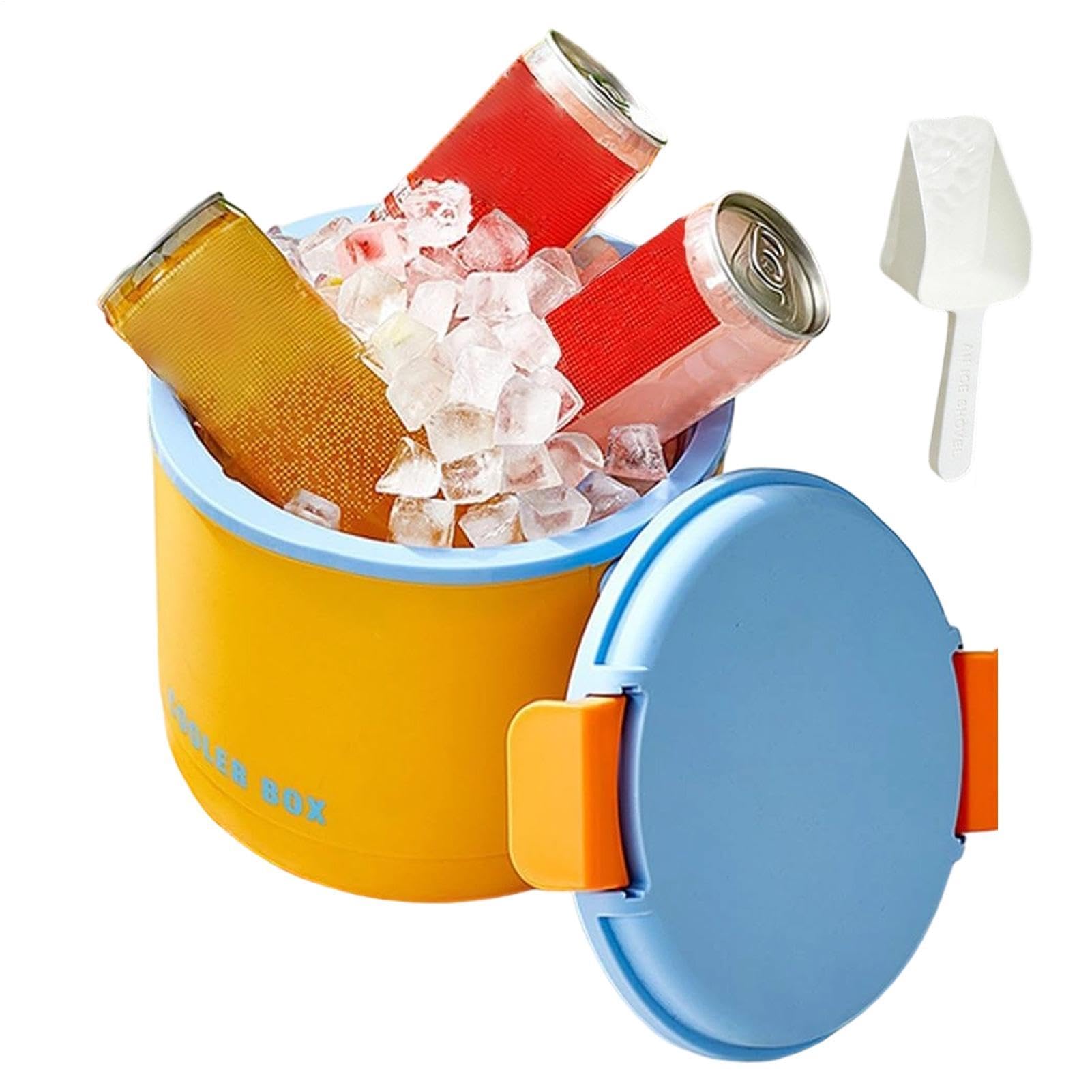 Cubo De Hielo Pequeño Recipiente Portátil 2 En 1 Con Tapa Y 2 Bandejas | Contenedor De Hielo Para Bar De Casa, Vino, Cóctel, Bebidas, , Camping, Picnic, Aire Libre Y Barbacoa