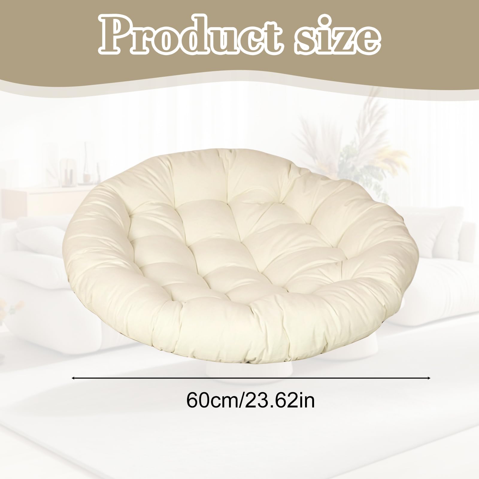 Cuscino per poltrona sospesa, 60 x 60 cm, per poltrona sospesa, per esterni, rotondo, in cotone, lavabile, beige