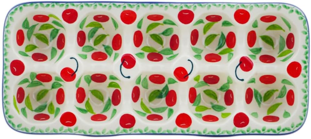Polmedia Polish Pottery Egg Crate - Cherry Sweet Pattern Handmade in Boleslawiec Poland by Ceramika Artystyczna + Certificate of Authenticity