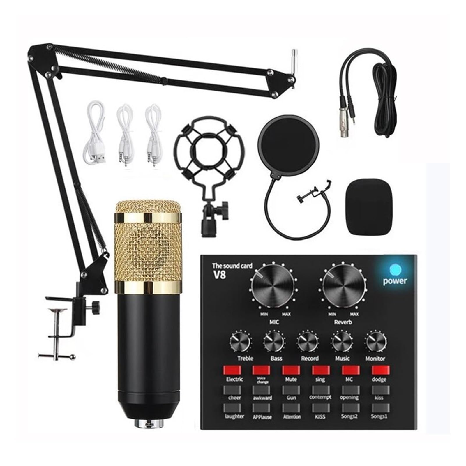 Kit Scheda Audio Kit Microfono a condensatore Professionale con Scheda Audio V8 per Microfono in Streaming Live Studio Karaoke Domestico Studio di configurazione per la Registrazione di Musica