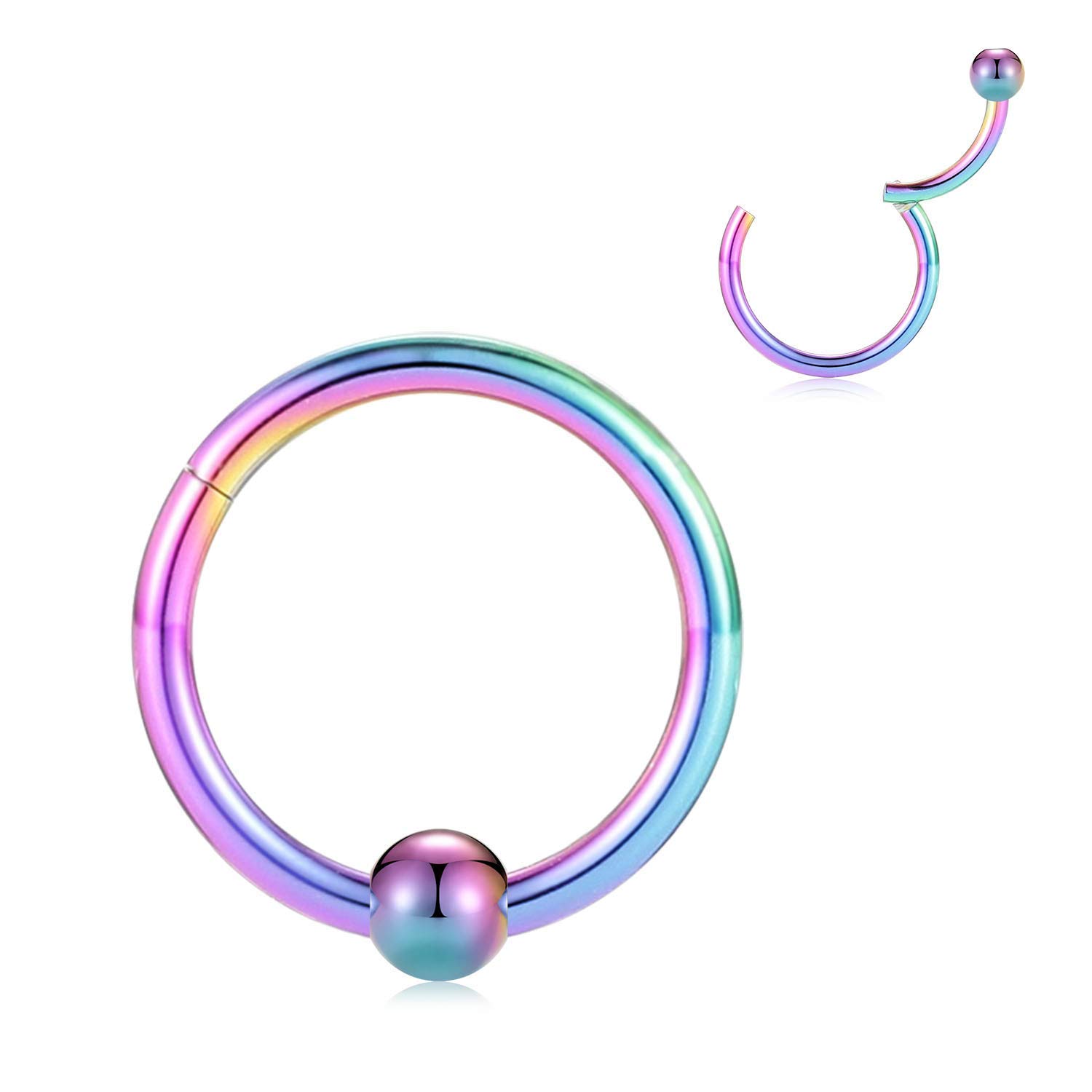 hengkaixuan 316L Surgical Steel Nose Hoop Ring Hinged Segment Clicker Ring Cartilage Helix Lip Tragus Conch Piercing Jewellery Sleeper Earrings Septum Lobe Hoop Earring for Women — view 10