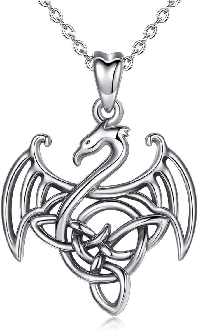 Celtic Dragon Necklace for Women 925 Sterling Silver Medieval Vintage Dark Fantasy Jewellery Gothic Gifts for Her Birthday Mothers Day