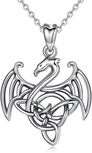 CELESTIA Dragon Necklace for Women Men 925 Sterling Silver Celtic Medieval Gothic Pendant with Chain Leather Cord Dark Fantasy Jewellery Gifts for Her Him