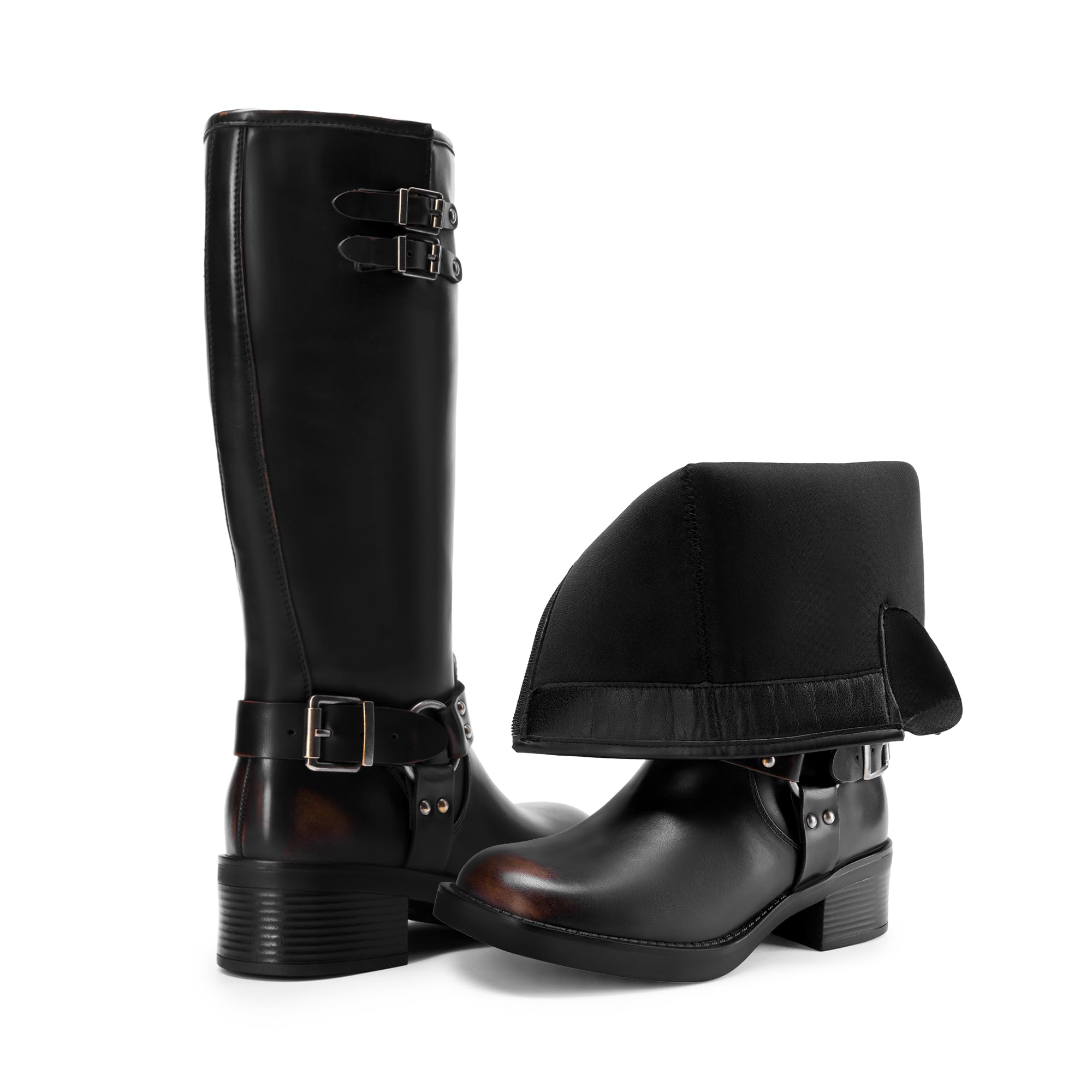 DREAM PAIRS Botas altas hasta la rodilla para mujer, cómodas botas de equitación de ante con tacón grueso y puntera puntiaguda, cremallera lateral, SDKB2412W