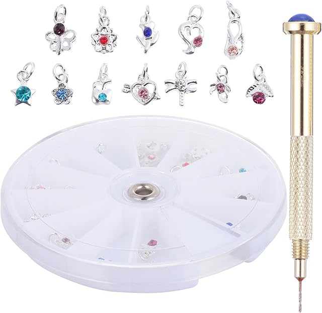 Uonlytech Manicure Tools Crystal Pendants Charms Nail Charm Drill Dangle Nail Art Charms Nail Piercing Tool with Charms for Tips Acrylic Gels and Nail Art Pendant Nail Jewels