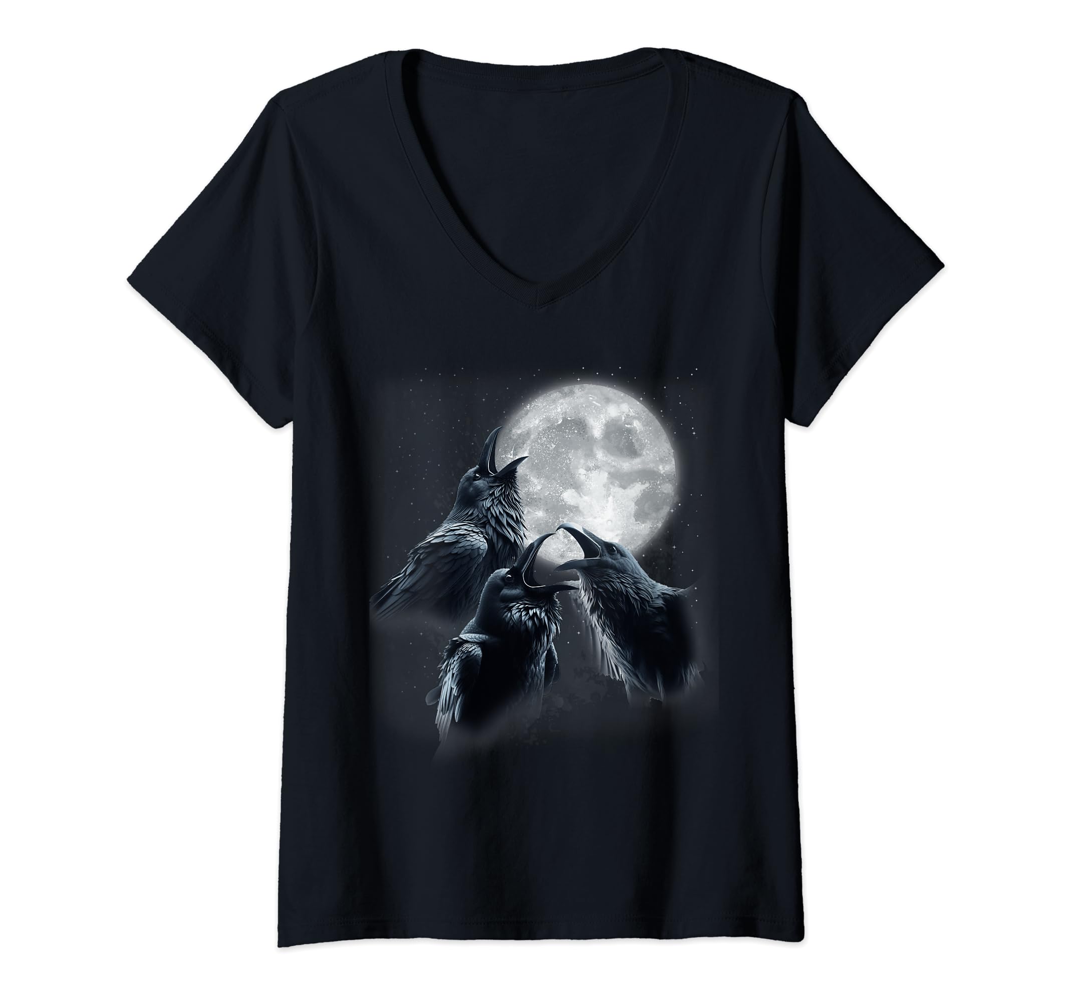 Womens 3 Black Raven Howling At The Moon Funny Crow Raven Bird Kids V-Neck T-Shirt