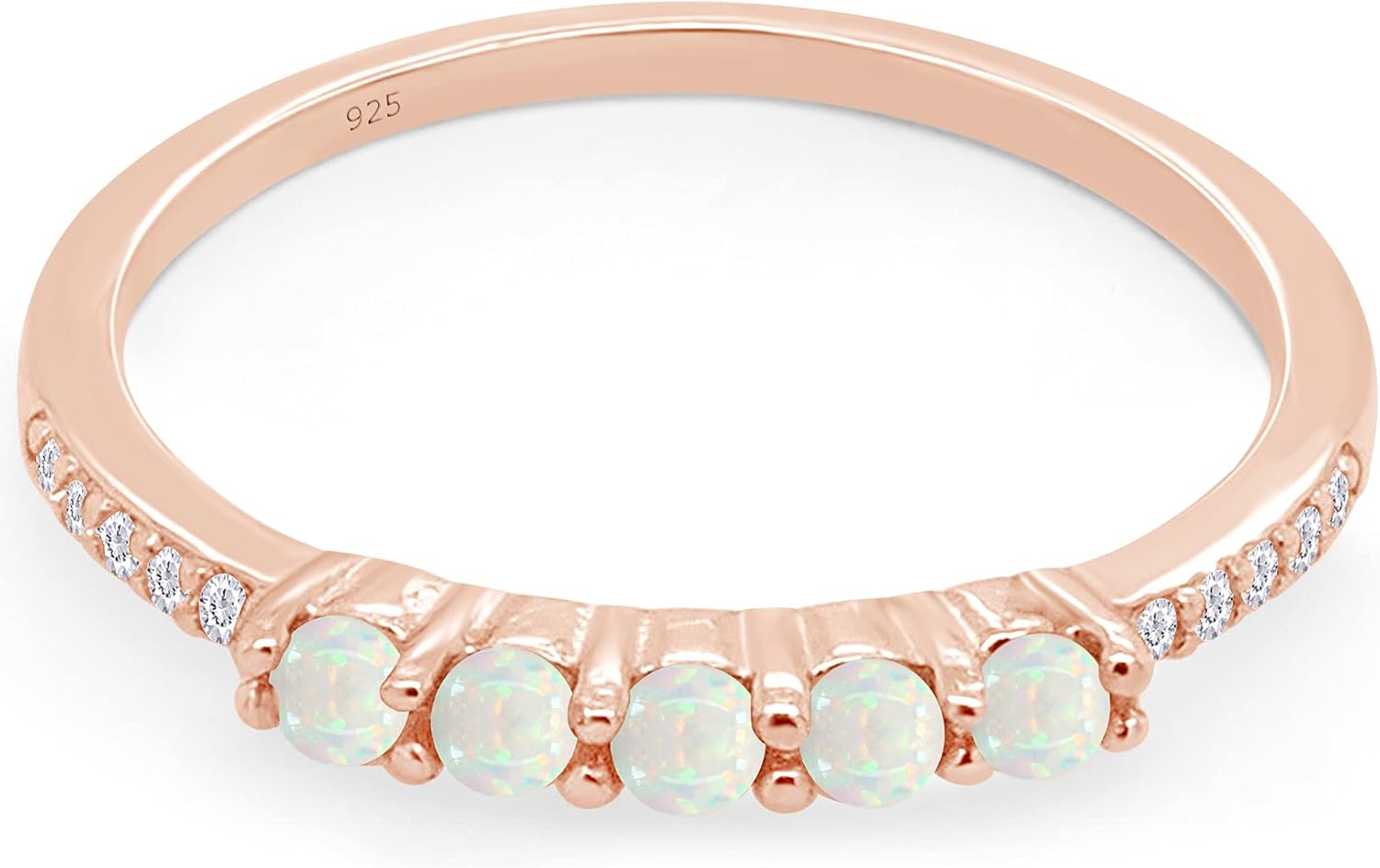 AFFY Five Stone Design, Dainty 14k Gold Plated 925 Sterling Silver Round Cut Created Opal And Cubic Zirconia Stackable Ring Jewelry For Women