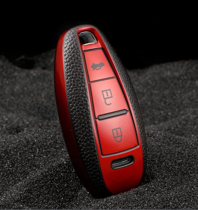 Image of JVCV Premium Soft TPU Leather Pattern Key Cover Compatible with Maruti Suzuki 3 Button Baleno Ciaz Vitara Brezza S Cross Swift Ignis and Toyota Urban Cruiser Smart Key (Red)