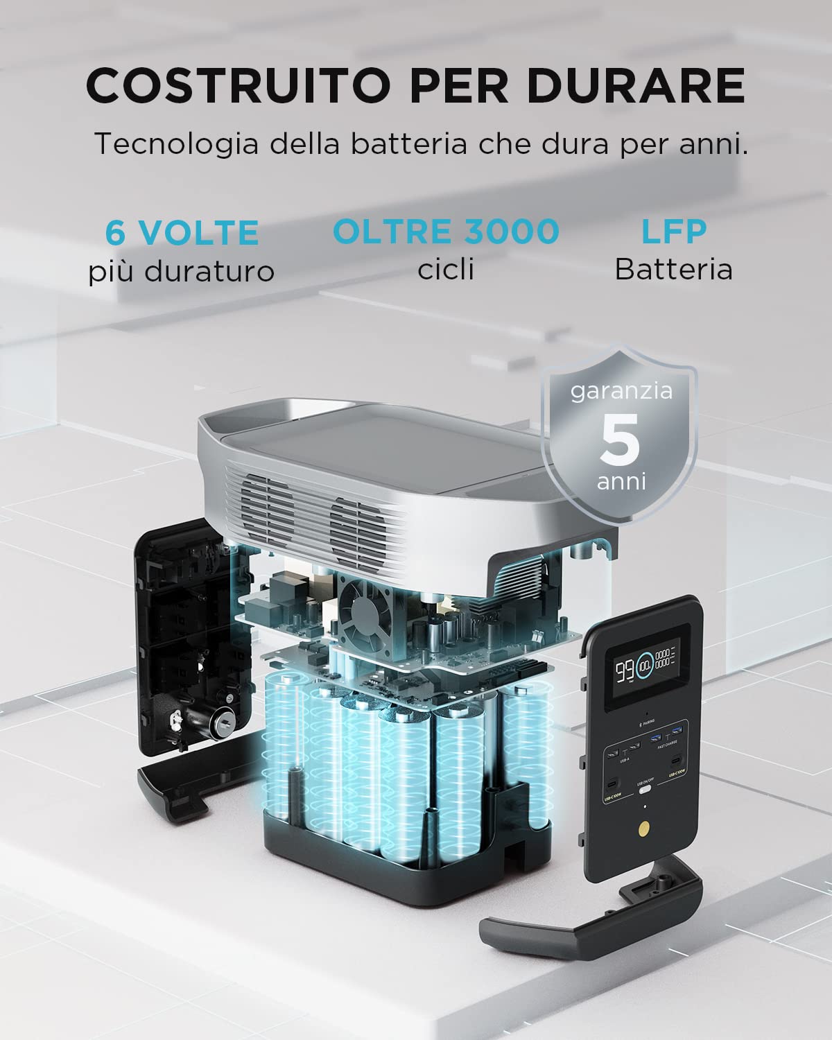 Centrale Elettrica Portatile EcoFlow DELTA 2 con cavo XT60i, batteria LFP, ricarica rapida, generatore solare per alimentazione domestica di emergenza, campeggio e camper