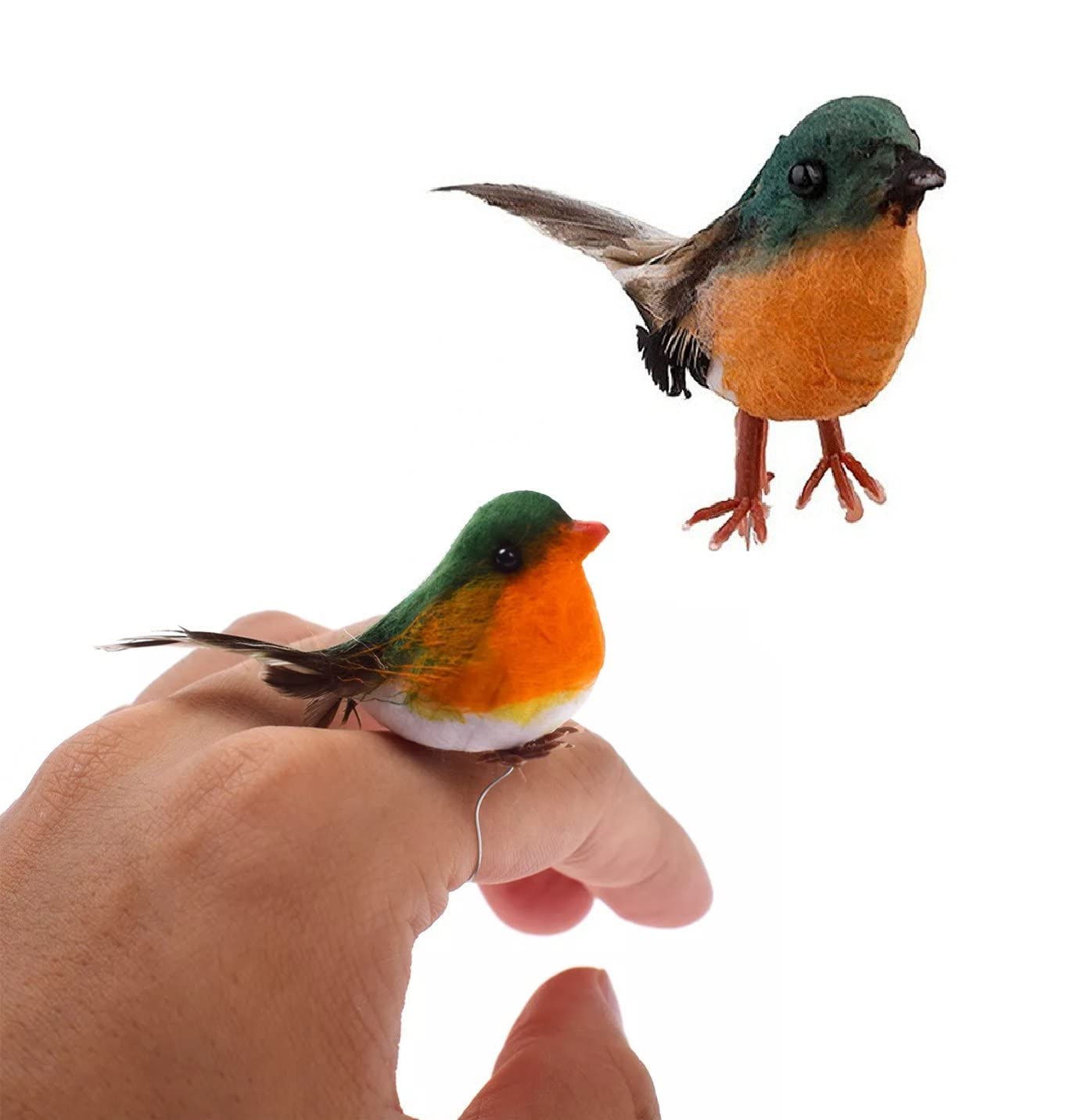 Fituenly Orange Artificial Mini Birds 2Pcs Simulation Foam Bird Fake Little Bird Ornament Clip On Tree For Garden Party Decoration