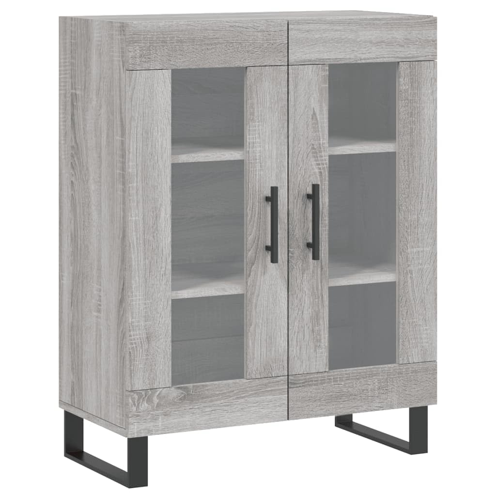 Armario de almacenamiento de madera gris Sonoma con vitrina para salón moderno