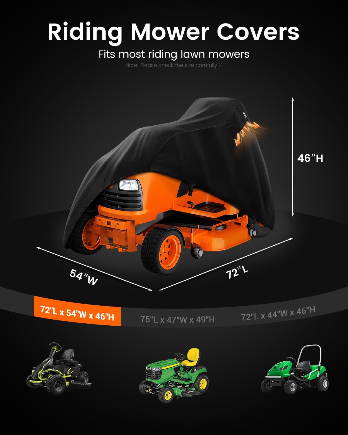 FORSPARK Riding Lawn Mower Cover – Waterproof & UV-Resistant High-Density Oxford Fabric, Fits Decks Up to 54", Windproof & Tear-Resistant Outdoor Protection with Storage Bag