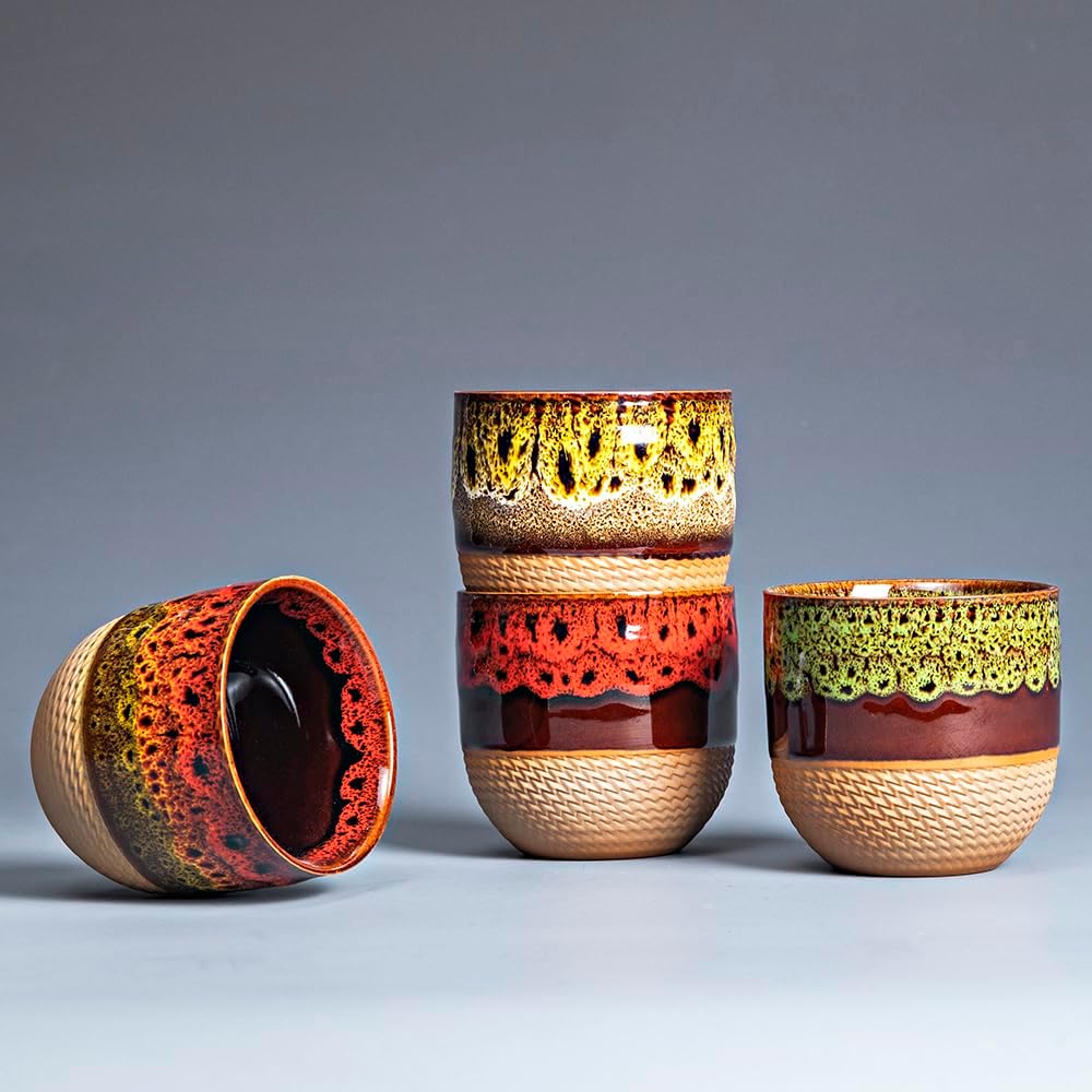 Japanese teacups set of four, Miso soup cups, Espresso cups Asian teacups without handles,tea set. Diameter 2.9in height 2.7, capacity: 6oz (4 in a group)
